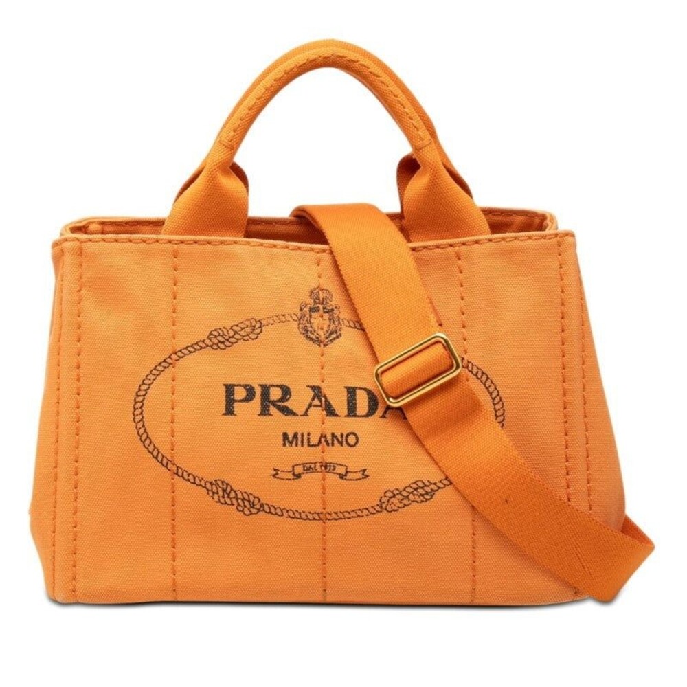 Prada Triangle Logo Plate Canapa Mini Handbag Orange